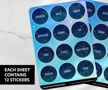 Zodiac Sticker Sheet Set | Iridescent Zodiac Stickers