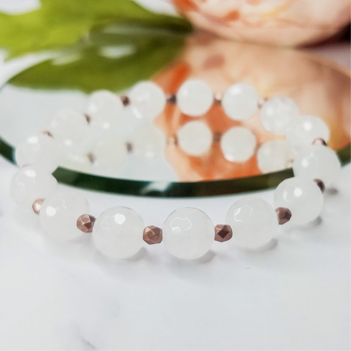 Faceted White Jade | Natural Crystal Stretch Bracelets - Rene's Whimsies