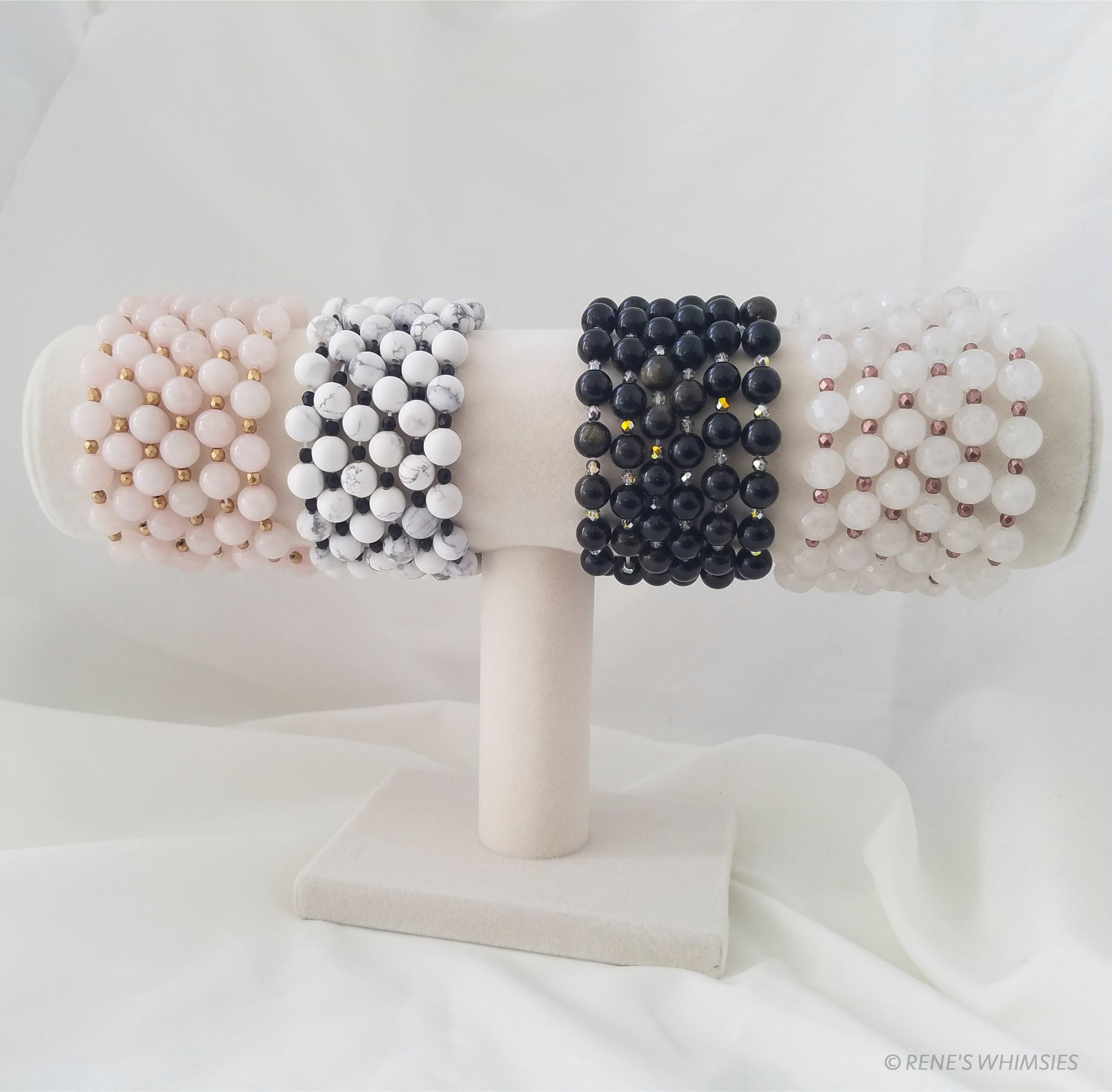 Faceted White Jade | Natural Crystal Stretch Bracelets - Rene's Whimsies
